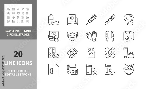 pharmacy icons 64px and 256px editable vector set