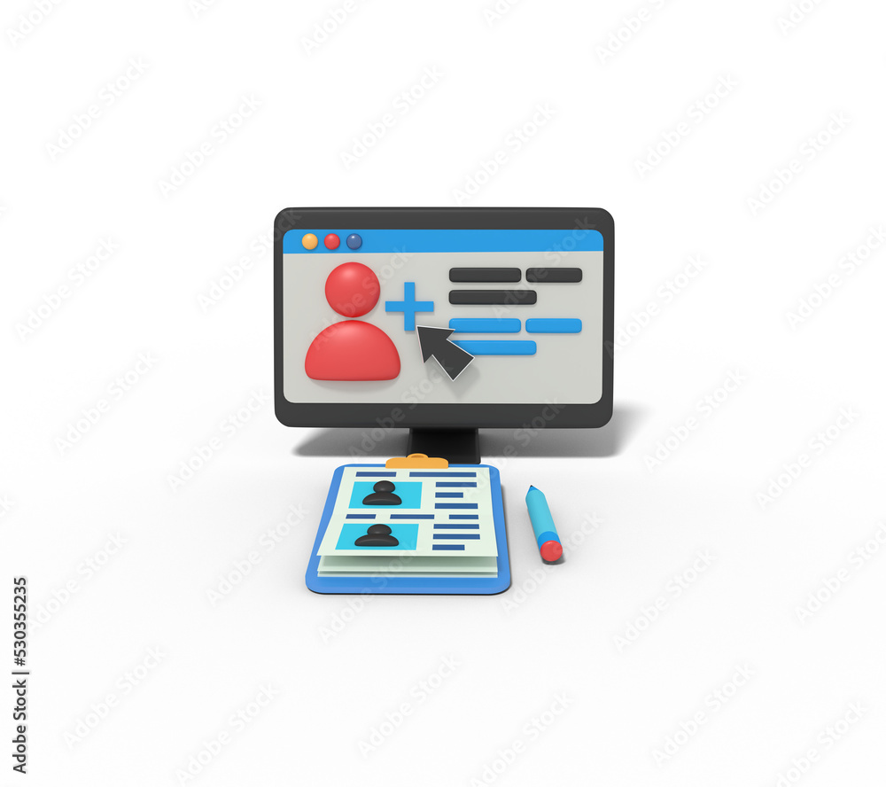 3d illustration of add friend on computer