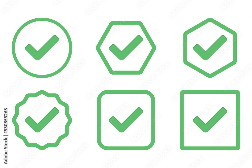 Check marks Icon Set, Tick marks, Accepted, Approved, Yes, Correct, Ok, Right Choices, Task Completion, Voting. - vector mark symbols in green. Check marks Icon Set, Tick marks, Accepted, Approved, Yes, Correct, Ok, Right Choices, Task Completion, Voting. - vector mark symbols in green.