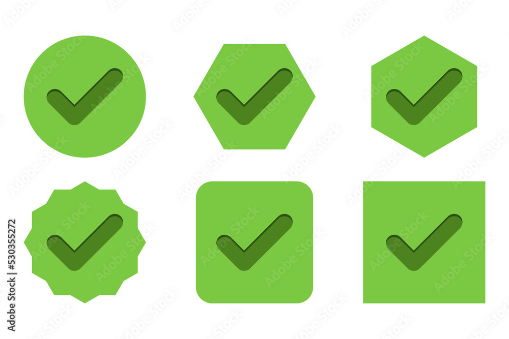 Check marks Icon Set, Tick marks, Accepted, Approved, Yes, Correct, Ok, Right Choices, Task Completion, Voting. - vector mark symbols in green. Check marks Icon Set, Tick marks, Accepted, Approved, Yes, Correct, Ok, Right Choices, Task Completion, Voting. - vector mark symbols in green.