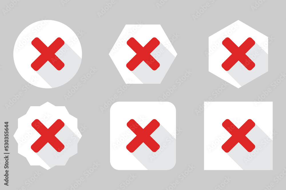 Wrong marks Icon Set, Cross marks, Rejected, Disapproved, No, False, Not Ok, Wrong Choices, Task Completion, Voting. - vector mark symbols in red. Wrong marks Icon Set, Cross marks, Rejected, Disapproved, No, False, Not Ok, Wrong Choices, Task Completion, Voting. - vector mark symbols in red.