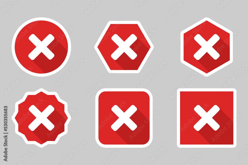 Wrong marks Icon Set, Cross marks, Rejected, Disapproved, No, False, Not Ok, Wrong Choices, Task Completion, Voting. - vector mark symbols in red. White stroke design. Wrong marks Icon Set, Cross marks, Rejected, Disapproved, No, False, Not Ok, Wrong Choices, Task Completion, Voting. - vector mark symbols in red. White stroke design.