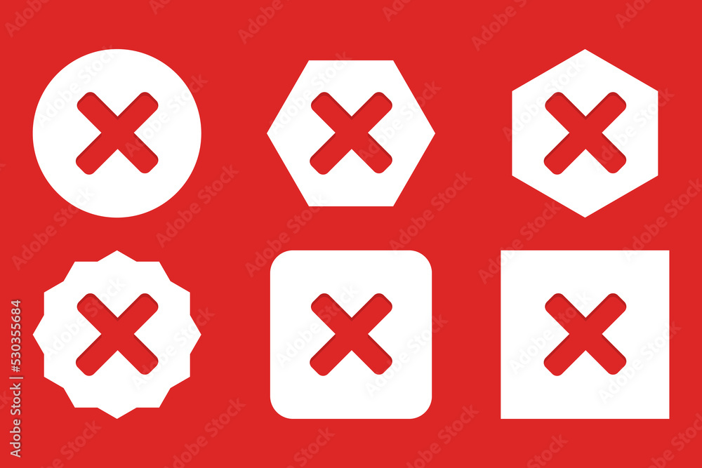 Wrong marks Icon Set, Cross marks, Rejected, Disapproved, No, False, Not Ok, Wrong Choices, Task Completion, Voting. - vector mark symbols in red. Wrong marks Icon Set, Cross marks, Rejected, Disapproved, No, False, Not Ok, Wrong Choices, Task Completion, Voting. - vector mark symbols in red.