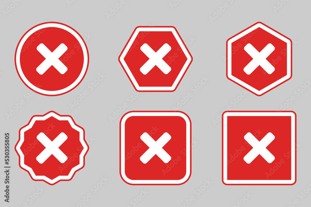 Wrong marks Icon Set, Cross marks, Rejected, Disapproved, No, False, Not Ok, Wrong Choices, Task Completion, Voting. - vector mark symbols in red. Wrong marks Icon Set, Cross marks, Rejected, Disapproved, No, False, Not Ok, Wrong Choices, Task Completion, Voting. - vector mark symbols in red.