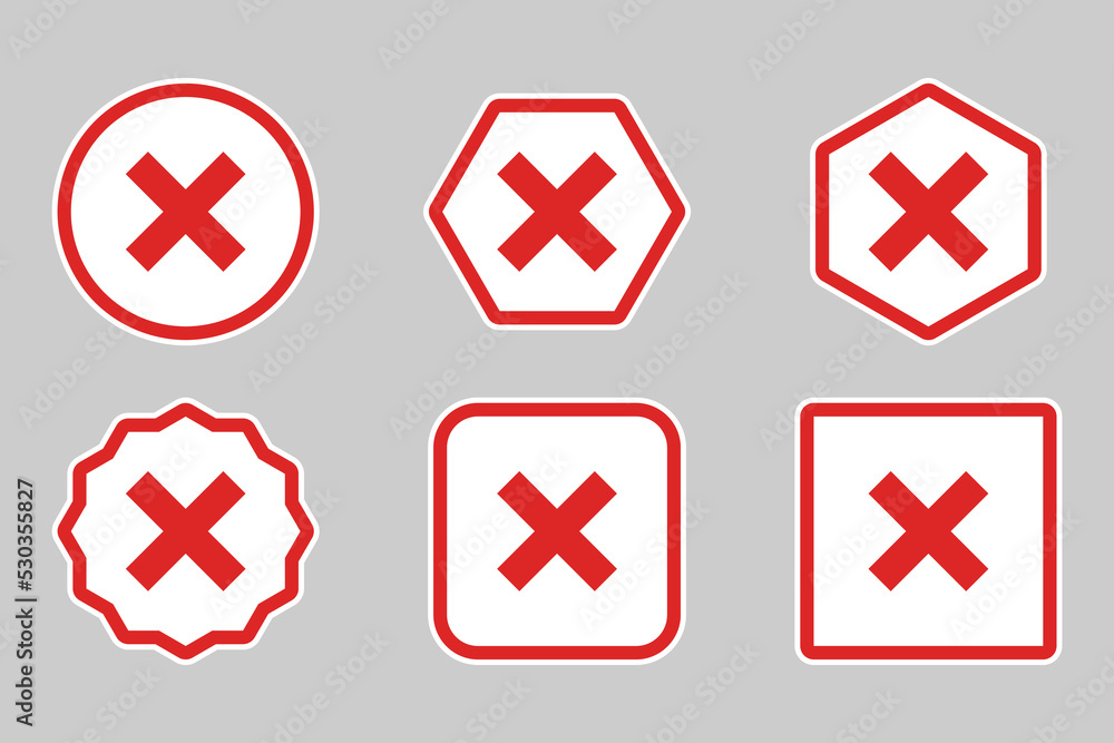 Wrong marks Icon Set, Cross marks, Rejected, Disapproved, No, False, Not Ok, Wrong Choices, Task Completion, Voting. - vector mark symbols in red. Wrong marks Icon Set, Cross marks, Rejected, Disapproved, No, False, Not Ok, Wrong Choices, Task Completion, Voting. - vector mark symbols in red.