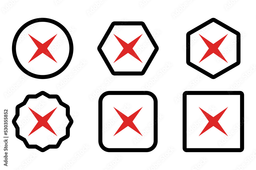 Wrong marks Icon Set, Cross marks, Rejected, Disapproved, No, False, Not Ok, Wrong Choices, Task Completion, Voting. - vector mark symbols in red. Wrong marks Icon Set, Cross marks, Rejected, Disapproved, No, False, Not Ok, Wrong Choices, Task Completion, Voting. - vector mark symbols in red.