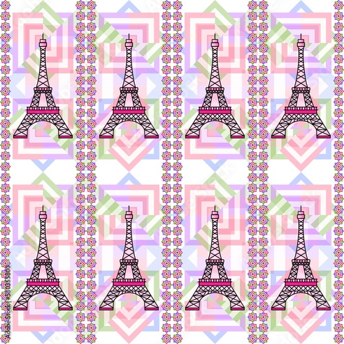 The Colorful Eifel Tower in Seamless Pattern