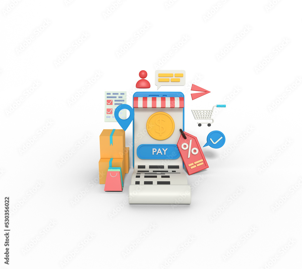 3d Illustration of Bill shopping online discount 3d Illustration of Bill shopping online discount