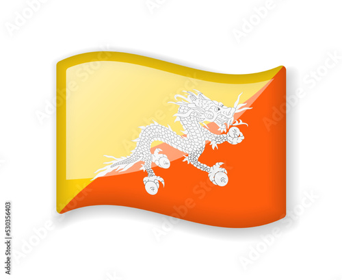 Bhutan flag - Wavy flag bright glossy icon.