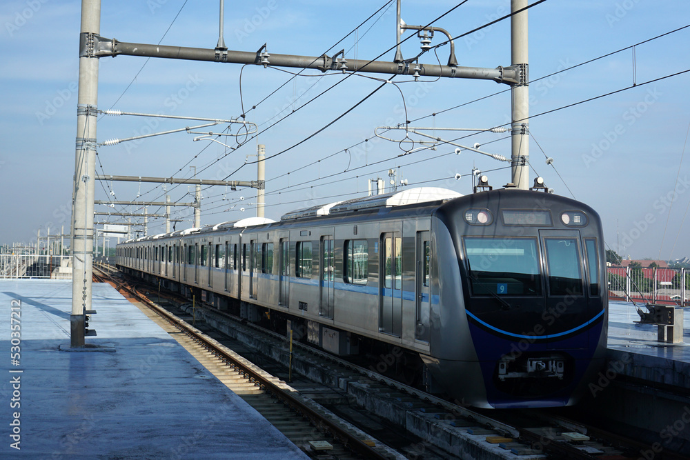 MRT Jakarta at Lebak Bulus Station. MRT Jakarta is public transportation that will help to resolve traffic congestion and reduce carbon emission in Jakarta, Indonesia.