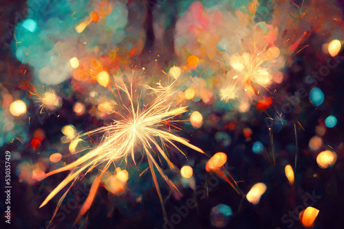 Sparklers Fireworks on Abstract Colorful Background Holiday Social