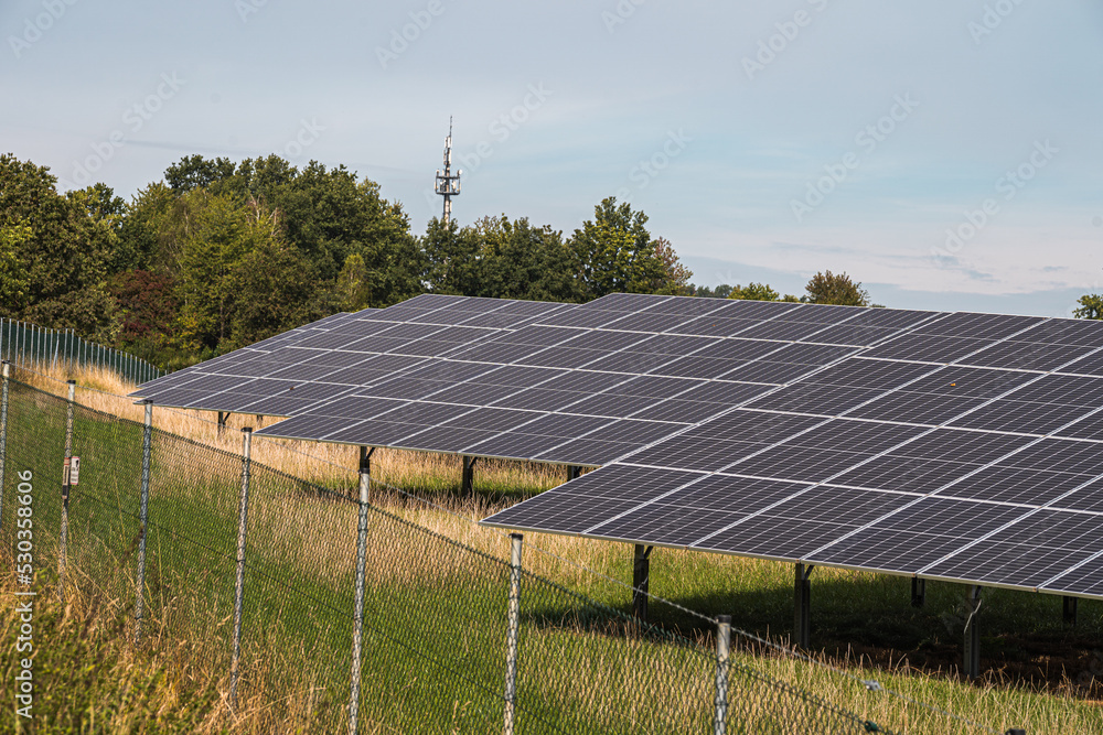 Solar panels in a solar park to generate clean energy Solar panels in a solar park to generate clean energy