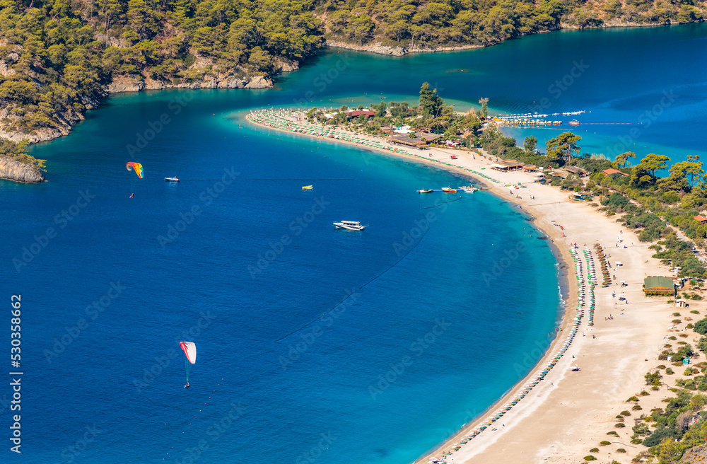 Panoramic view of Oludeniz beach and Blue lagoon, Fethiye, Turkey.