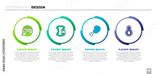 Set Vegan food diet, No leather, Chicken leg and Avocado fruit. Business infographic template. Vector