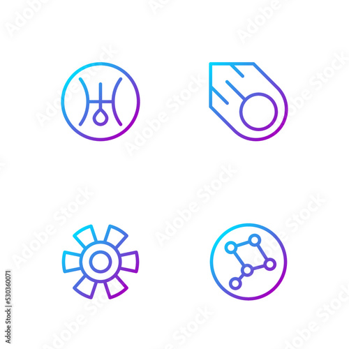 Set line Great Bear constellation, Sun, Symbol Uranus and Comet. Gradient color icons. Vector