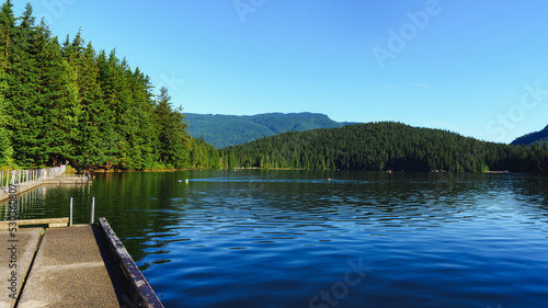 Beautiful Sasamat Lake, Belcarra Provincial Park, BC, viewed from Sasamat Lake Loop Trail on a summer day.
