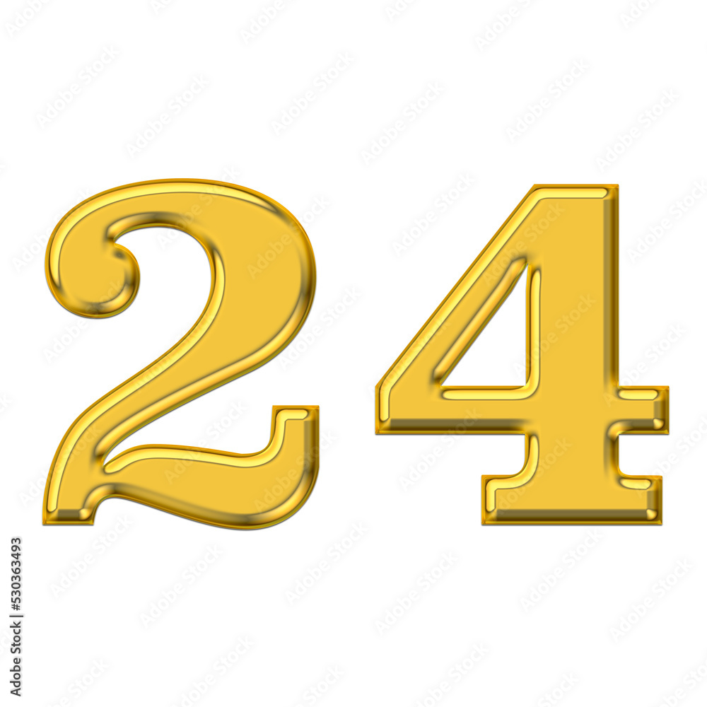 Gold 3d number 24, PNG transparent background, birthday celebrations, social media. Gold 3d number 24, PNG transparent background, birthday celebrations, social media.