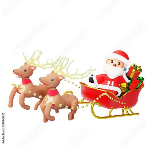 3D Object Rendered Christmas Santa hold gift on Carriage