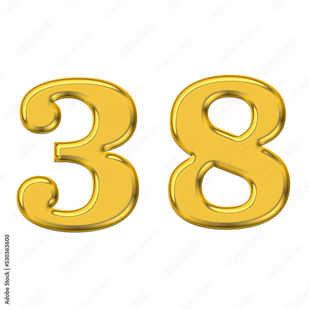 Gold 3d number 38, PNG transparent background, birthday celebrations, social media. Gold 3d number 38, PNG transparent background, birthday celebrations, social media.