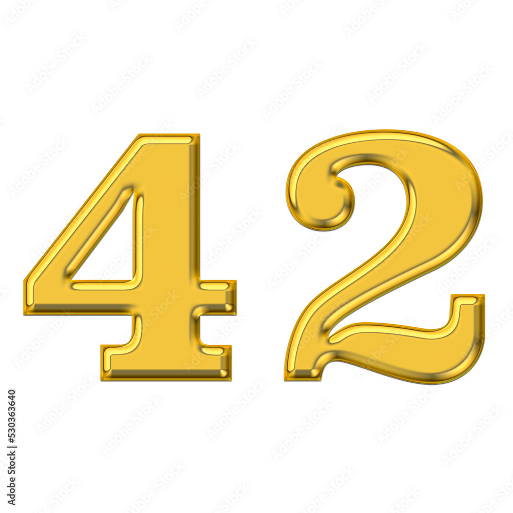 Gold 3d number 42, PNG transparent background, birthday celebrations, social media. Gold 3d number 42, PNG transparent background, birthday celebrations, social media.