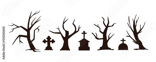 Fotografia Creepy Halloween graveyard headstones coffins vector collection