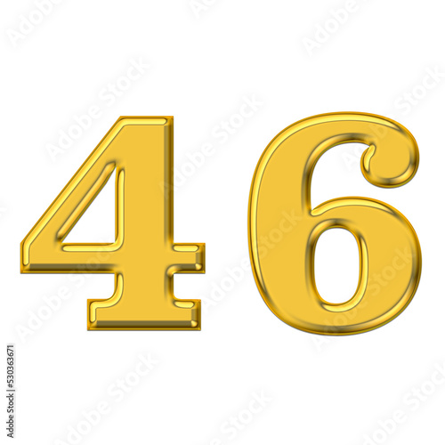 Gold 3d number 46, PNG transparent background, birthday celebrations, social media.