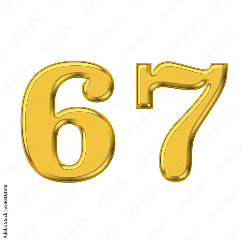 Gold 3d number 67, PNG transparent background, birthday celebrations, social media. Gold 3d number 67, PNG transparent background, birthday celebrations, social media.