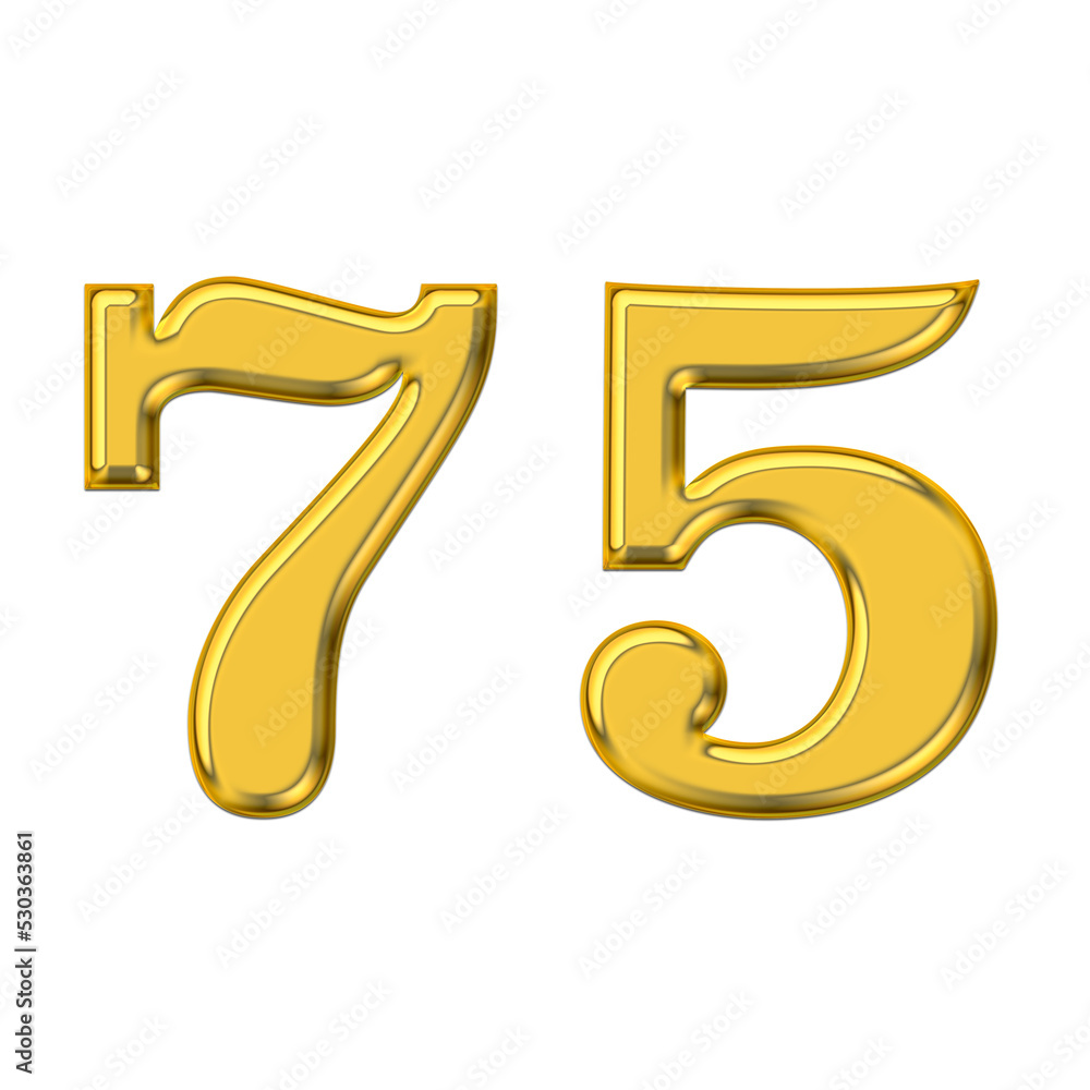 Gold 3d number 75, PNG transparent background, birthday celebrations, social media. Gold 3d number 75, PNG transparent background, birthday celebrations, social media.