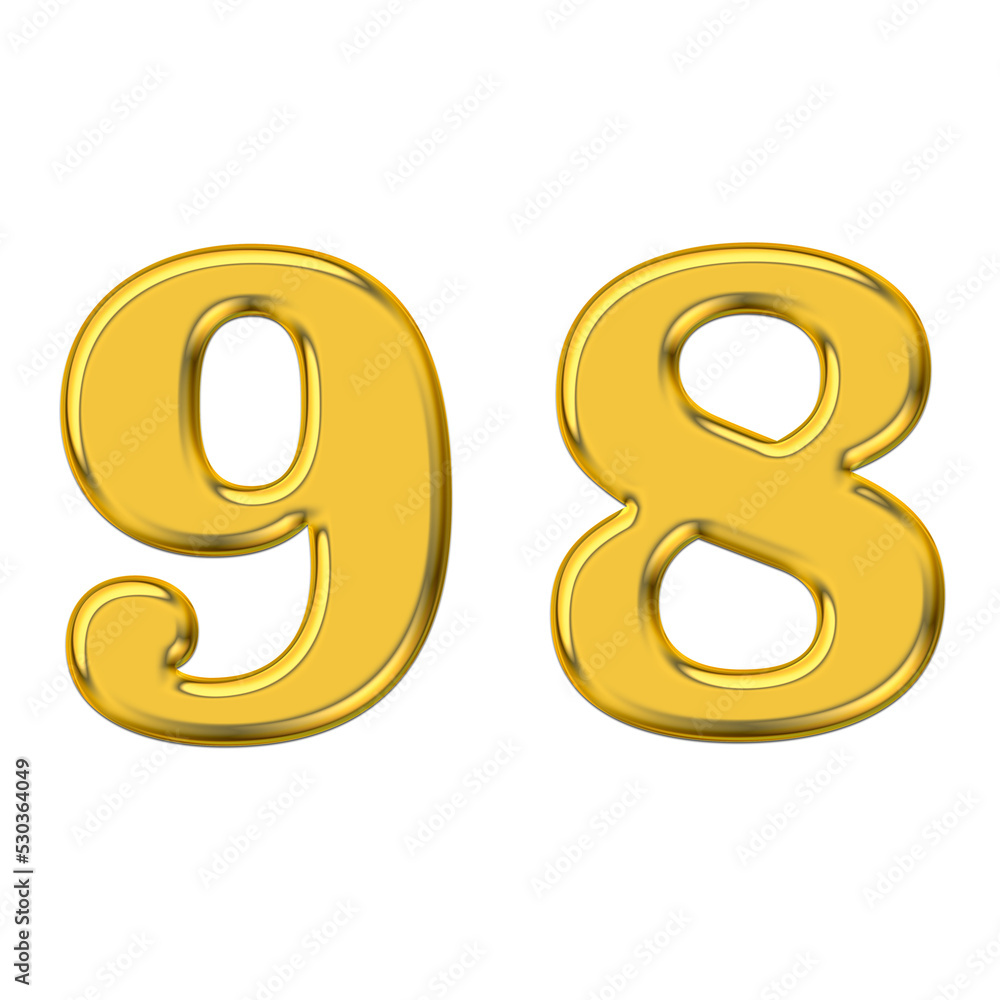 Gold 3d number 98, PNG transparent background, birthday celebrations, social media. Gold 3d number 98, PNG transparent background, birthday celebrations, social media.