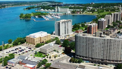 Aerial pan of Sarnia, Ontario, Canada 4K