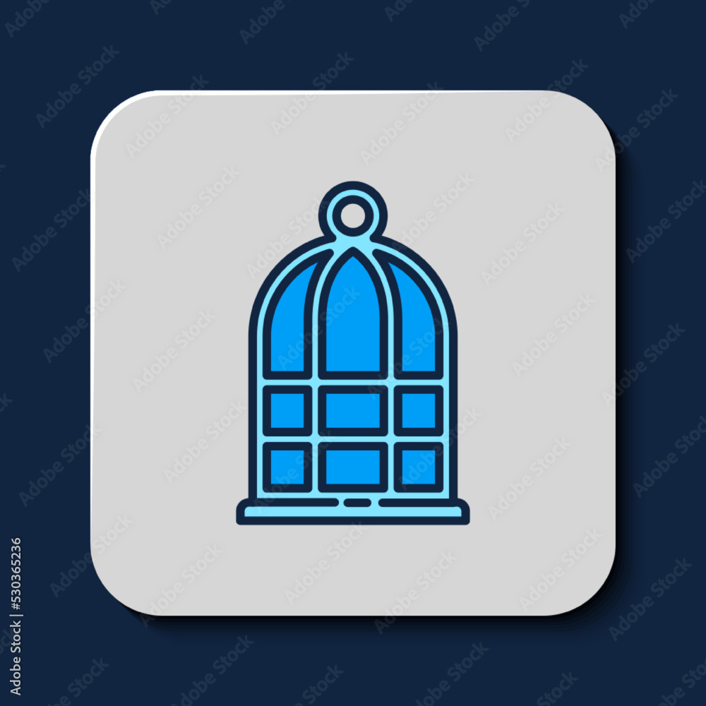 Filled outline Cage for birds icon isolated on blue background. Vector