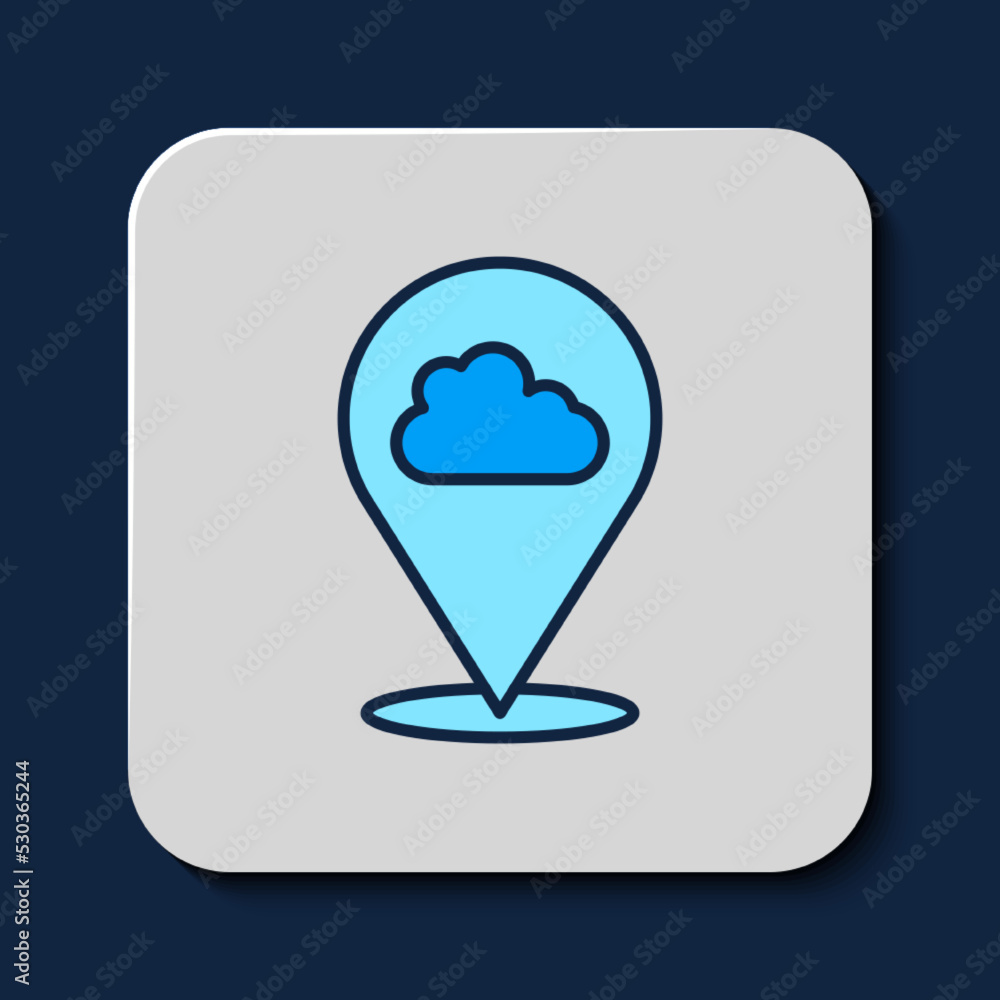 Filled outline Location cloud icon isolated on blue background. Vector Filled outline Location cloud icon isolated on blue background. Vector