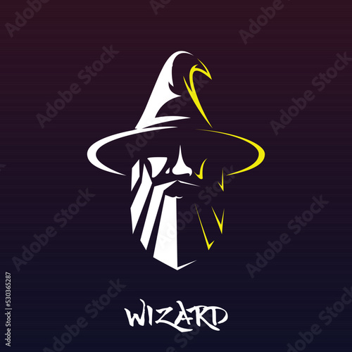 witch head logo with long hat and long beard