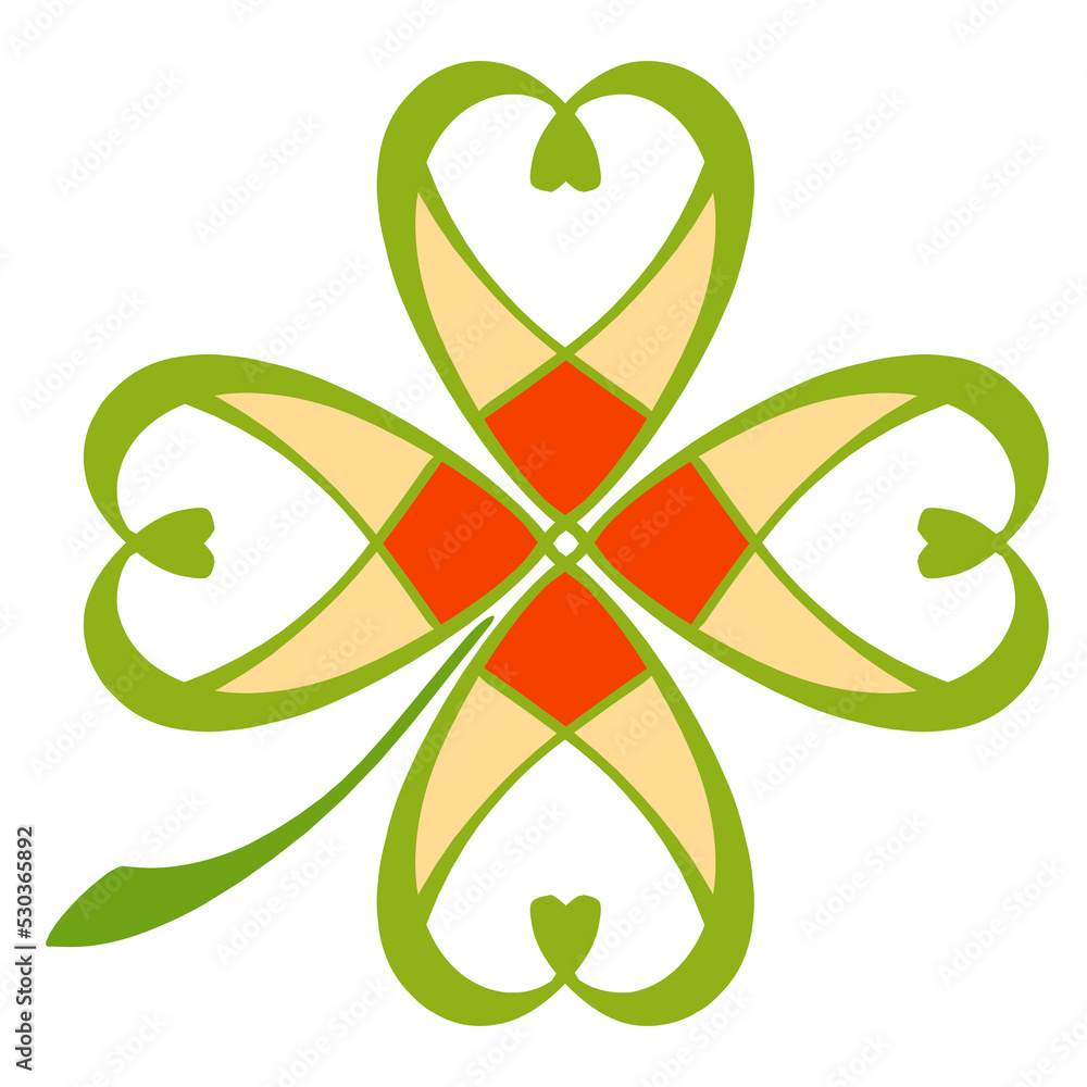 colorful clover of four leaves in the shape of a heart with a pattern, logo on a white background colorful clover of four leaves in the shape of a heart with a pattern, logo on a white background