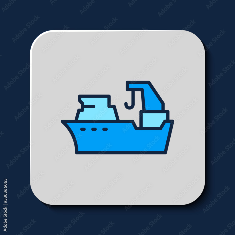 Filled outline Fishing boat icon isolated on blue background. Fishing trawler. Vector Filled outline Fishing boat icon isolated on blue background. Fishing trawler. Vector