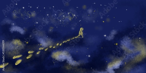 Fototapeta Naklejka Na Ścianę i Meble -  illustration of night sky with man