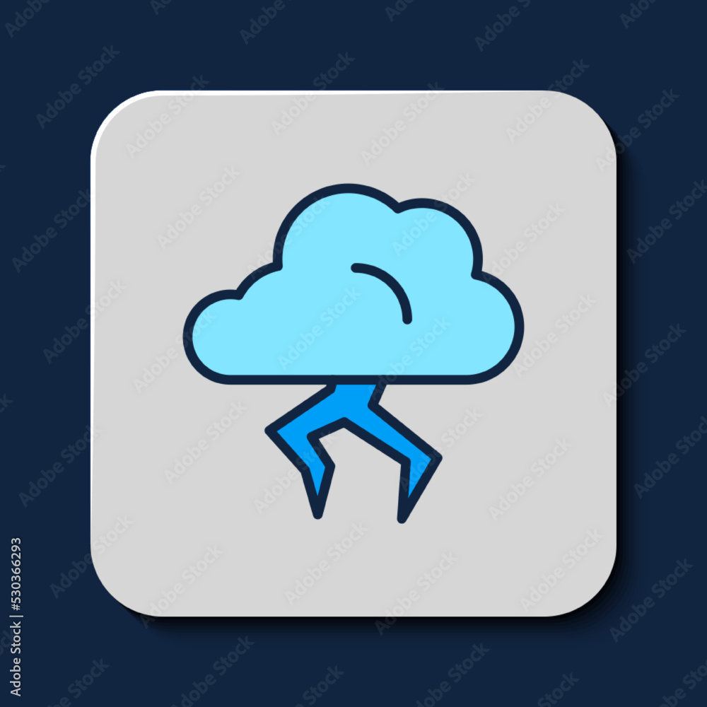 Filled outline Storm icon isolated on blue background. Cloud and lightning sign. Weather icon of storm. Vector Filled outline Storm icon isolated on blue background. Cloud and lightning sign. Weather icon of storm. Vector