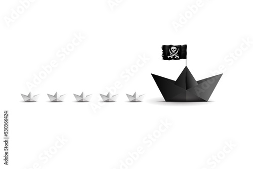 Pirate boat copyright intellectual property. cartoon banner