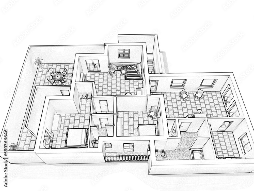 3d floor plan illustration. 3d Floor plan. Floorplans. Home floor plan top view.	