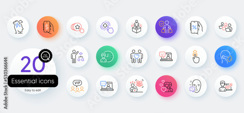 Simple set of Teamwork, Swipe up and Success business line icons. Include Medical mask, Stress, Difficult stress icons. Buyer insurance, Friends couple, Discounts app web elements. Vector