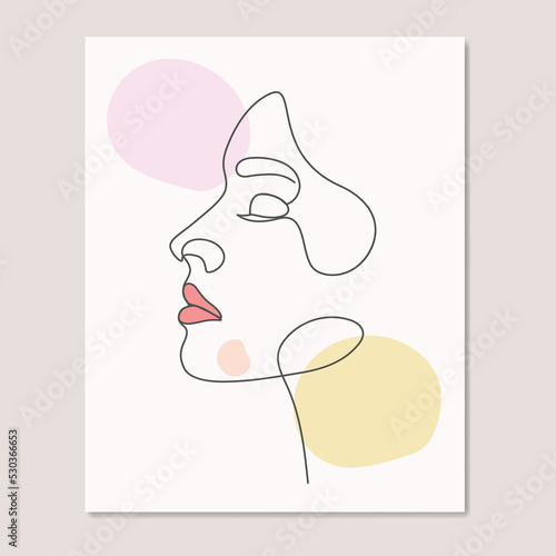 Beauty woman cute girls abstract face one line art single line drawing poster wall art vector illustration photo