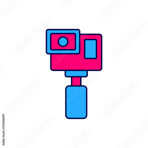 Filled outline Action extreme camera icon isolated on white background. Video camera equipment for filming extreme sports. Vector