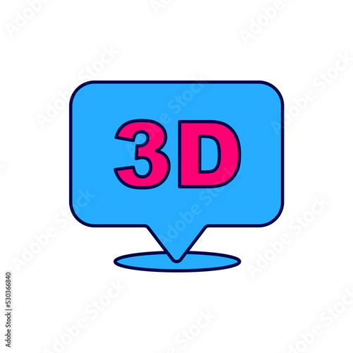Filled outline 3D word icon isolated on white background. Vector