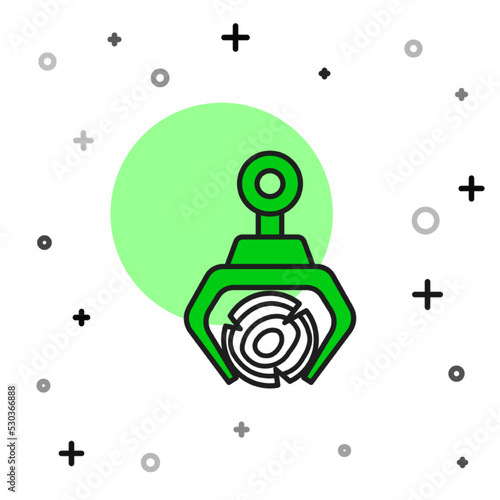 Filled outline Grapple crane grabbed a log icon isolated on white background. Forest industry. Industrial crane for lumber trunk wood production. Vector