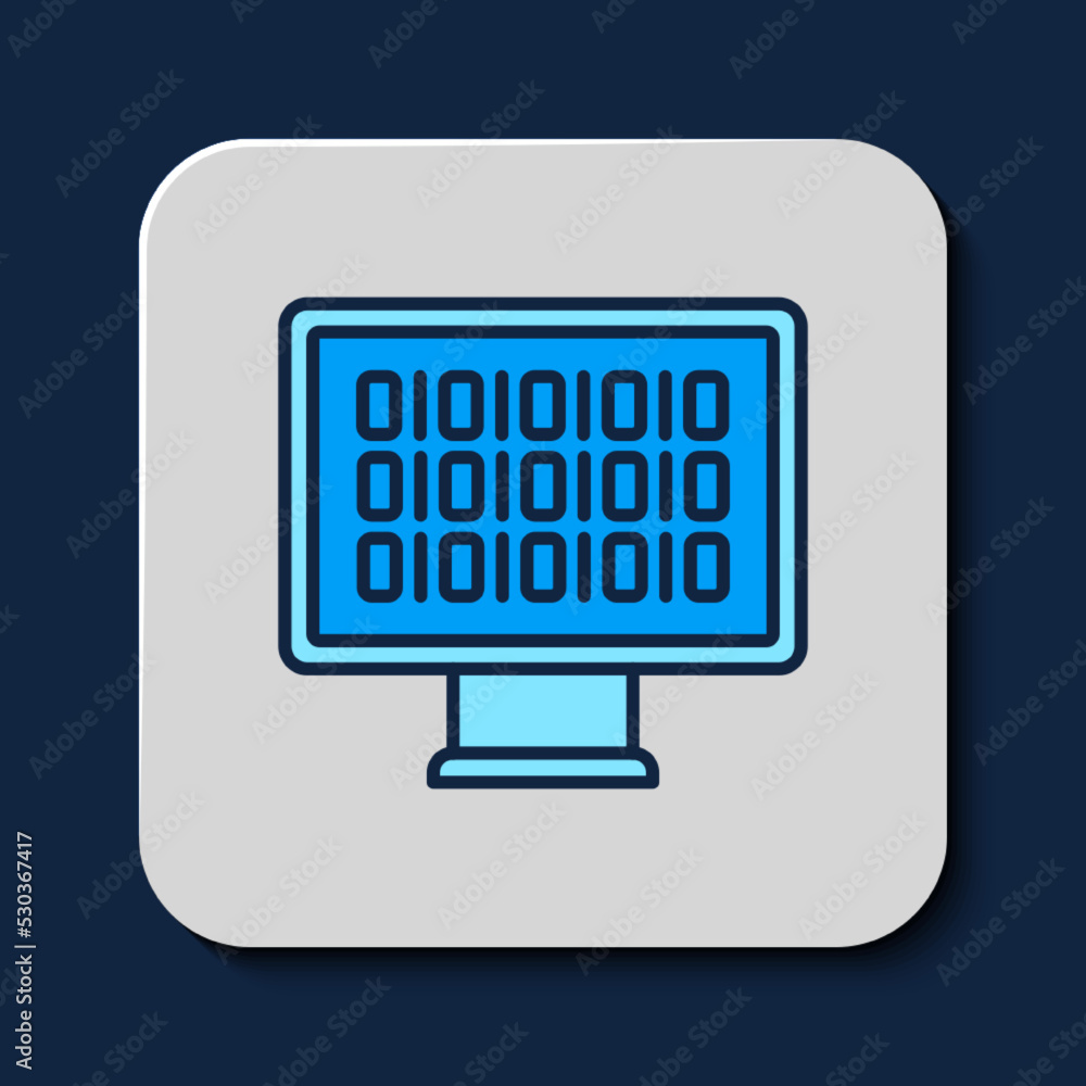 Filled outline Binary code icon isolated on blue background. Vector Filled outline Binary code icon isolated on blue background. Vector