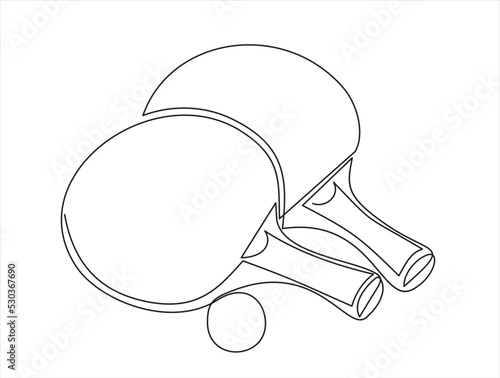 Continuous one line drawing of ping pong rackets and ball