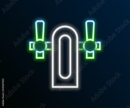 Glowing neon line Beer tap icon isolated on black background. Colorful outline concept. Vector
