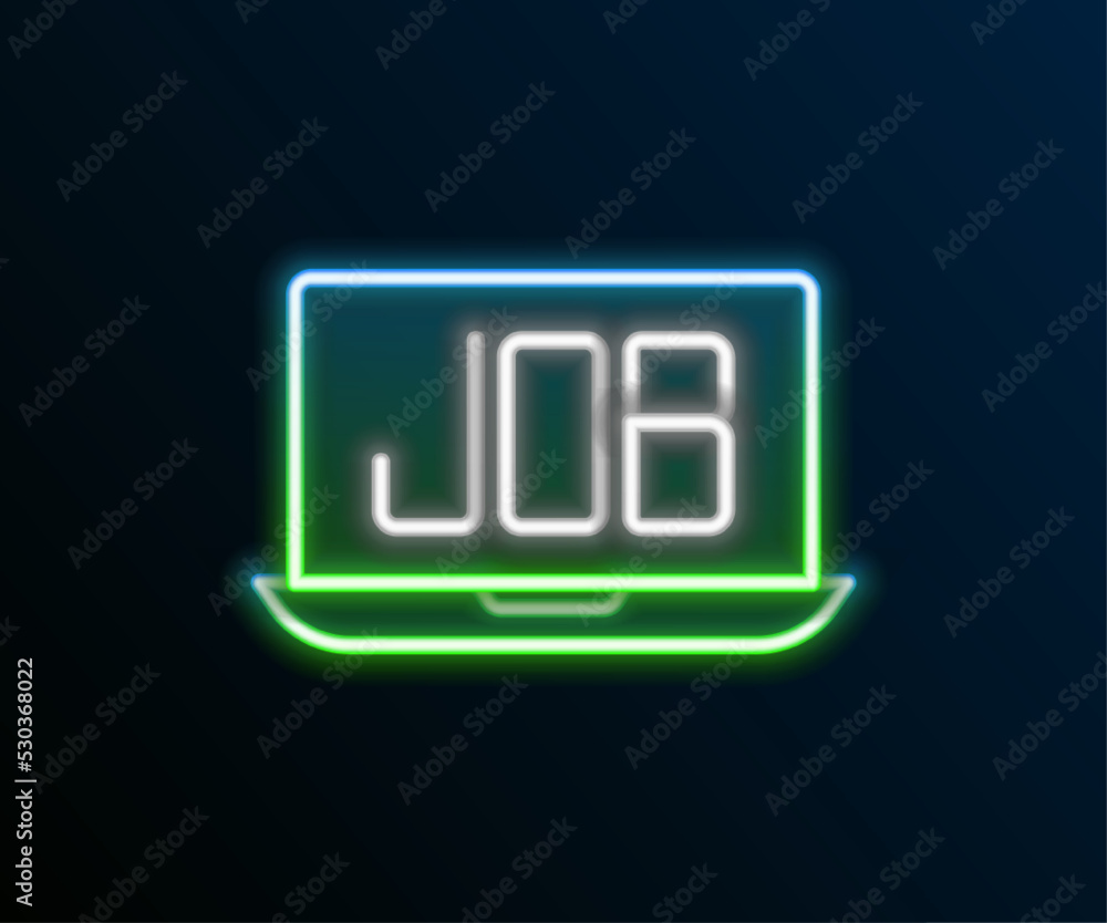 Glowing neon line Search job icon isolated on black background. Recruitment or selection concept. Human resource and recruitment for business. Colorful outline concept. Vector Glowing neon line Search job icon isolated on black background. Recruitment or selection concept. Human resource and recruitment for business. Colorful outline concept. Vector