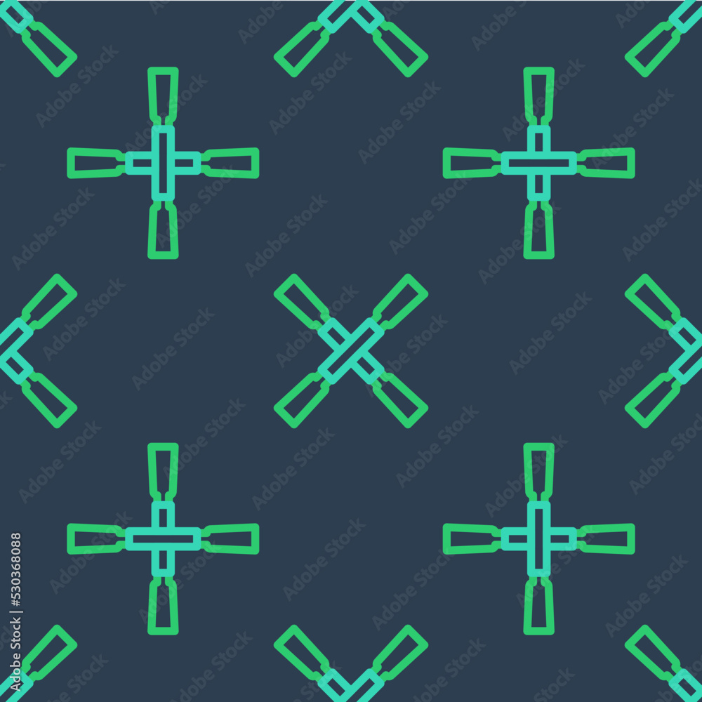 Line Oars or paddles boat icon isolated seamless pattern on blue background. Vector