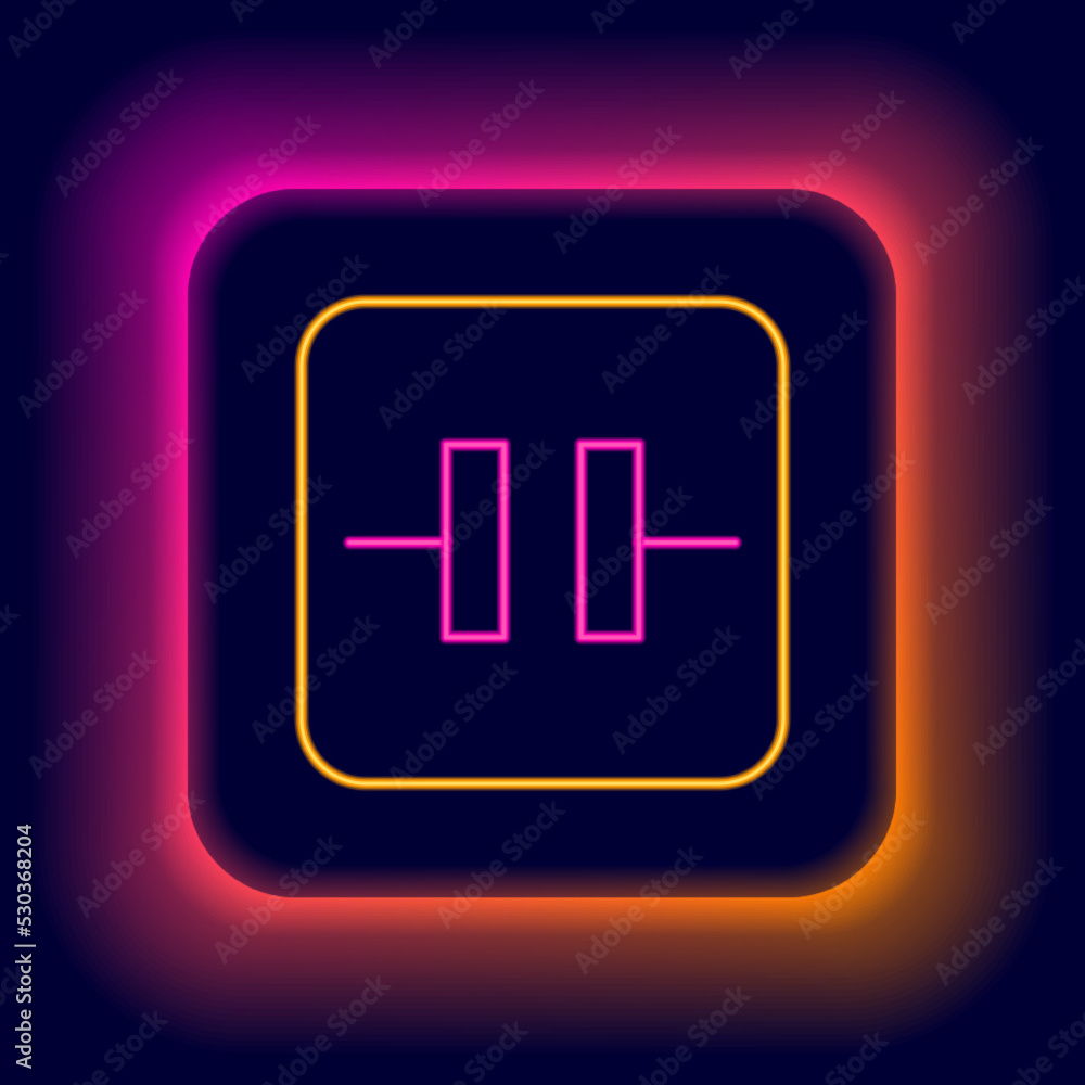 Glowing neon line Electrolytic capacitor icon isolated on black background. Colorful outline concept. Vector Glowing neon line Electrolytic capacitor icon isolated on black background. Colorful outline concept. Vector